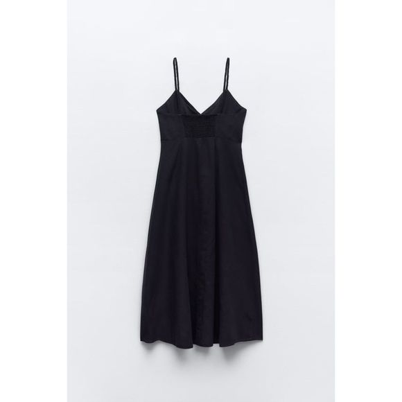 ZARA LINEN BLEND MIDI SLIP DRESS NAVY BLUE - Picture 4 of 5